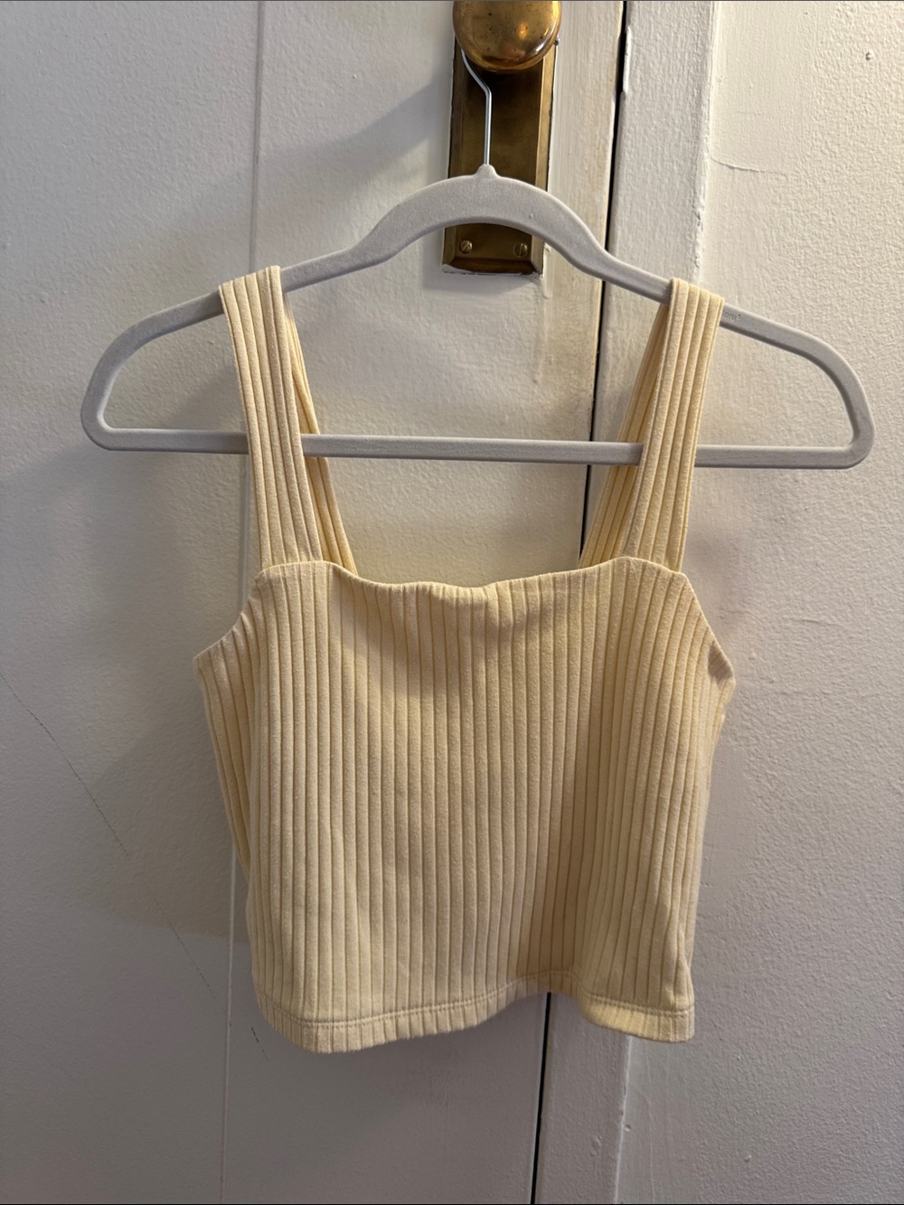 American Eagle Outfitters Ribbed Square-Neck Crop Tank Top — Cream